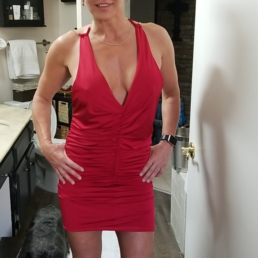 Red dress.